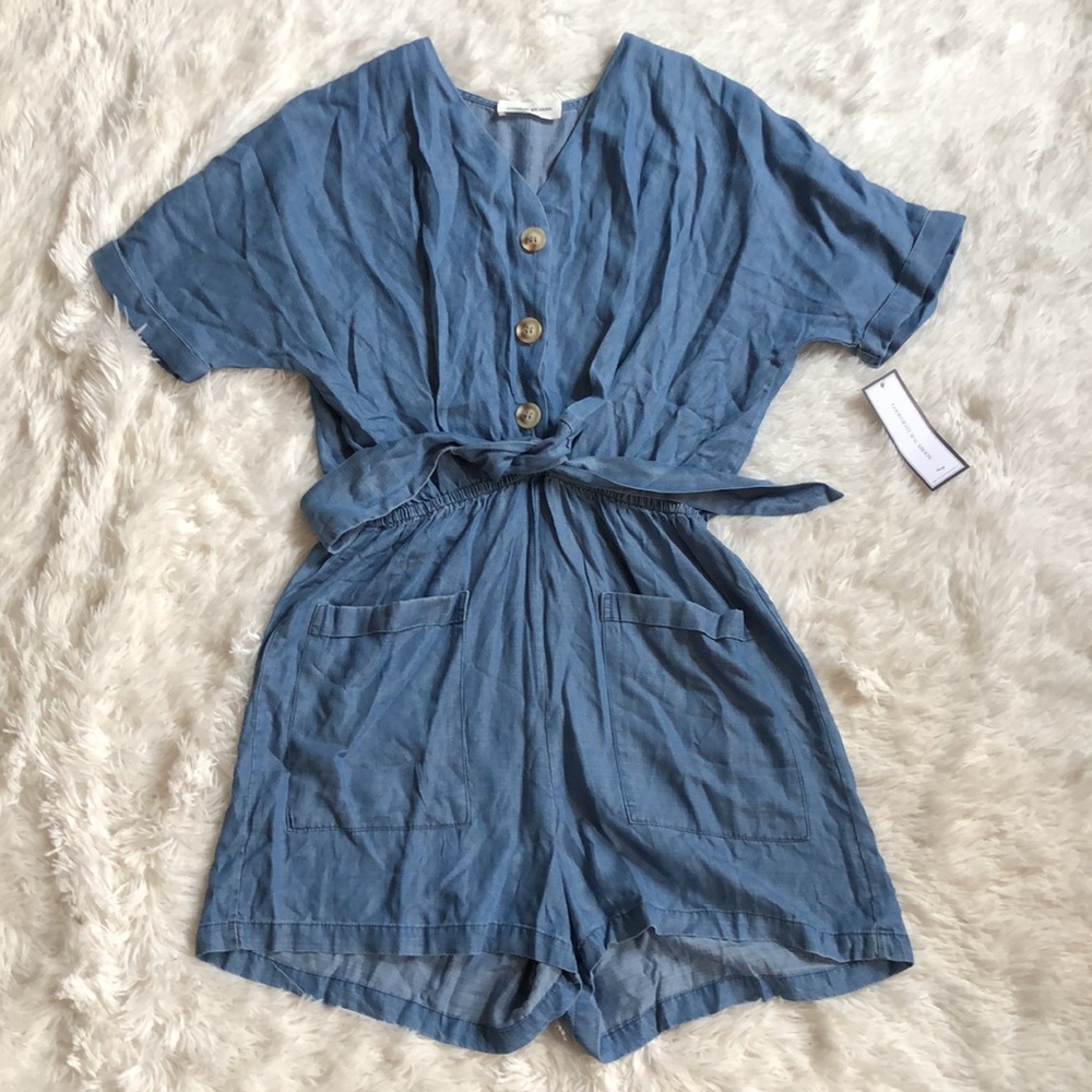 Goodnight Macaroon NWT Patsy Chambray Romper 💙 - Picture 1 of 8